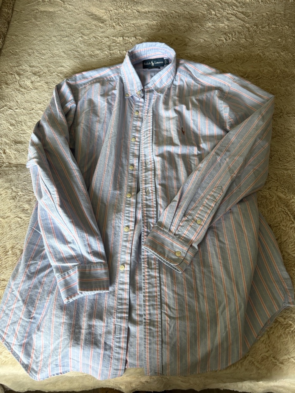 Like new! Ralph Lauren Light Blue Shirt with Pink Stripes - Men's Button-Down